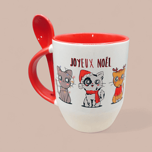 Mug cuillère chatons de Noël rouge