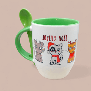 Mug cuillère chatons de noël vert