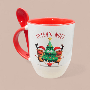 Mug cuillère Noël Rennes rouge